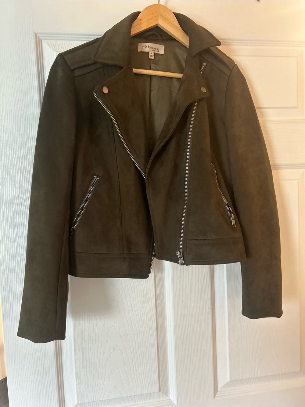 Philosophy Olive Suede Moto Jacket